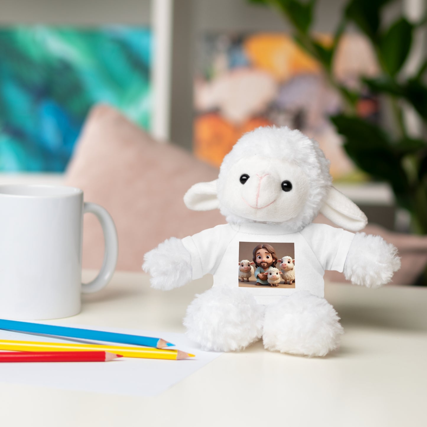 Peluches de Animales con camisa de Jesús y las ovejas